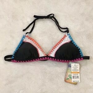 Hobie NWT Size Small Bikini Top Black White Embroidered Edges Removable Cups